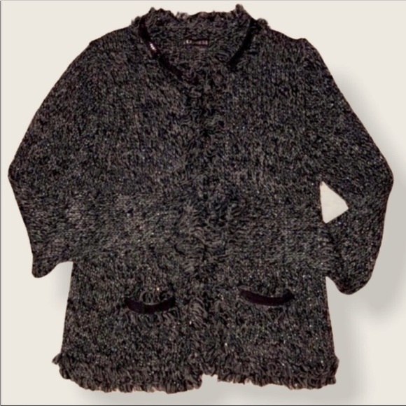 Express Silver & Black Glitter Coat Blazer Sweater Small NWOT - Picture 1 of 9